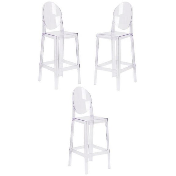 Home Square 30" Oval Back Ghost Bar Stool in Transparent Crystal - Set of 3