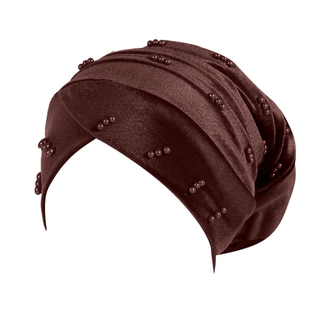 Womens Large Elastic Solid Color Comfortable Flat Hat Pearl Cap Nail Bead Pile Cap
