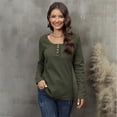 thumbnail image 3 of Womens Casual T-shirt Fashion Button V-Neck Tee Top Long Sleeves Shirts Top Summer Autumn T-shirt Slim-Fit Tee Shirts blue gray XXL, 3 of 5