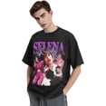 thumbnail image 3 of Men's Sel-enas Music Quintanilla T-Shirt Washed Vintage Loose Short Sleeve Tee Top 573, 3 of 7