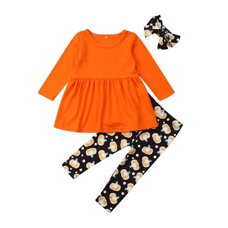 

3pcs Infant Baby Girl Boy Clothes Top T Shirt Floral Pants Headband Outfits