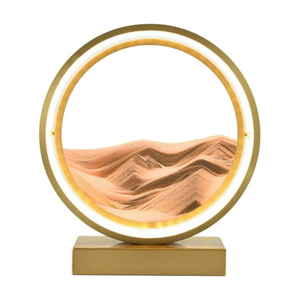 Lámpara de mesa de arenas movedizas, cuadro artístico de arenas móviles dinámicas, reloj de arena redondo, paisaje de arena Oro dorado
