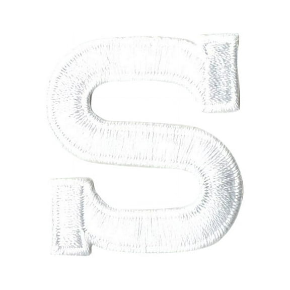 Alphabet Letter - S - Color White - 2" Block Style - Iron On Embroidered Applique Patch