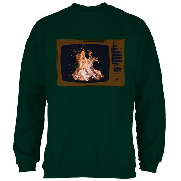 Autumn Funny Faux Fireplace Television Mens Sweatshirt Forest Green LG