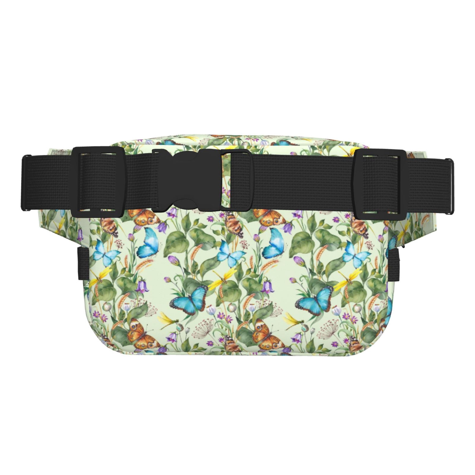 Picia Meadow Plants And Butterflies Print Square Double-Layer Waist Bag Mini Adjustable Waist Belt Bag Exercise Running Travel Hiking