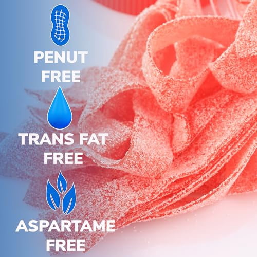 Sour Candy - Strawberry Candy Belts - 1.3 Lb Sour Candy Belts in Bag - Bulk Sour Ribbons - Sour Candy Ribbons