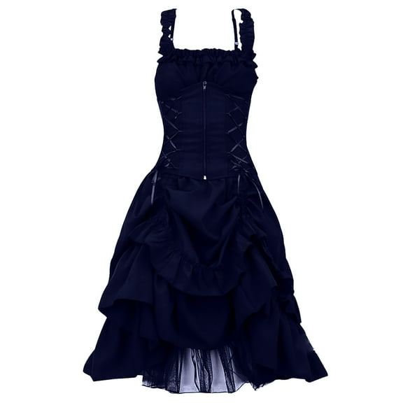 LEKODE Gothic Dresses for Women Renaissance Dress Women Steampunk Dress Cocktail Dress Renaissance Dress Long Dress Cocktail Dresses for Women Blue L