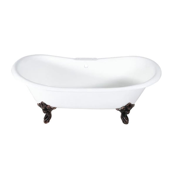 Cast Iron Double Slipper Clawfoot Tub with 7 in. Faucet Drillings & Feet, White & Oil Rubbed Bronze