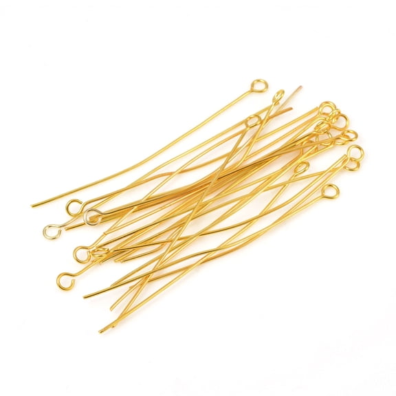 304 Stainless Steel Eye Pins Golden 50mm Hole: 2mm Pin: 0.6mm 50pc