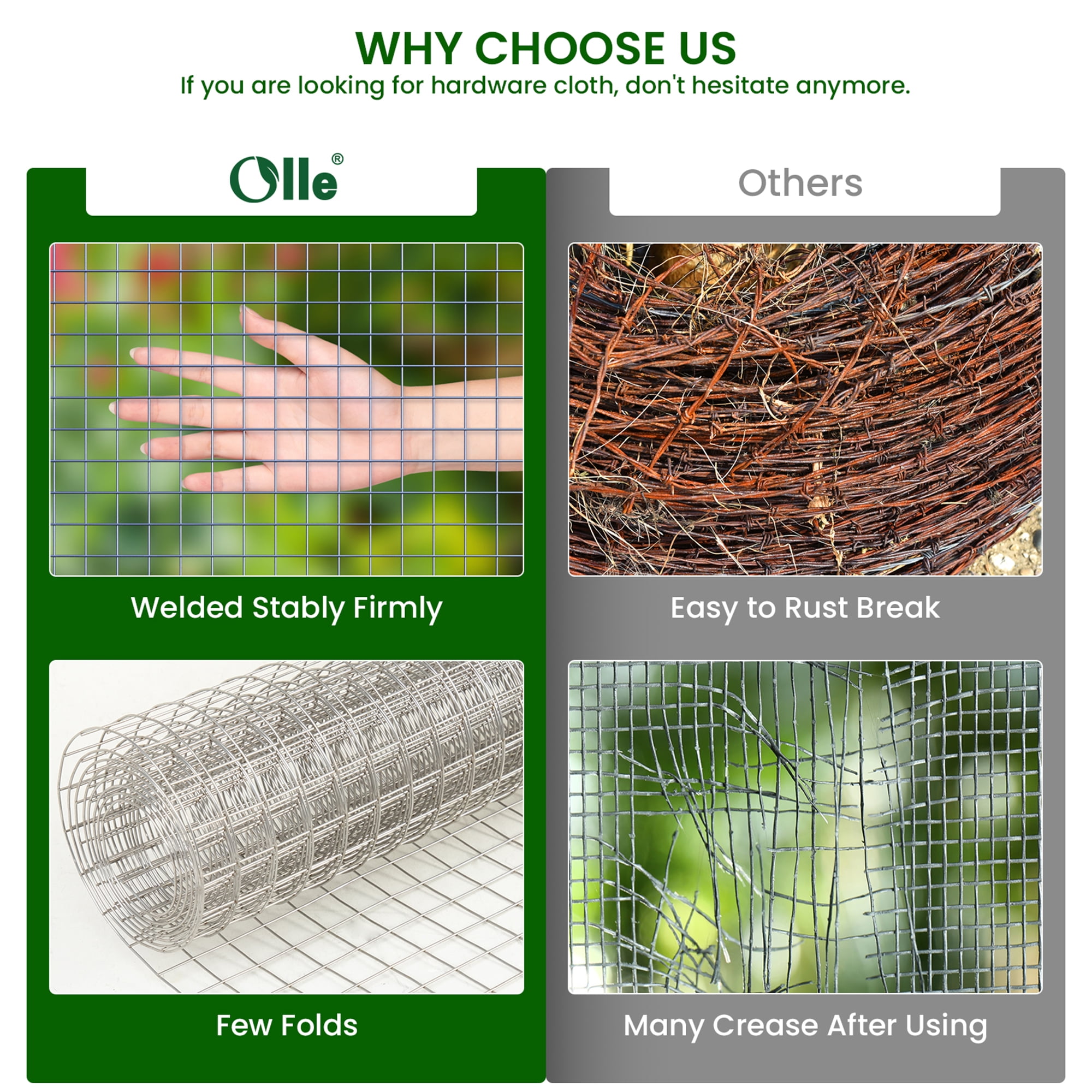 Olle Cage Wire 18 Gauge 3/4 inch Wire Fence Rolls 35 inch X 102 inch 304 Stainless Steel Wire Mesh with 21 Galvanized Steel Staples Gopher Barrier Welded Wire Fencing Rodent Mesh