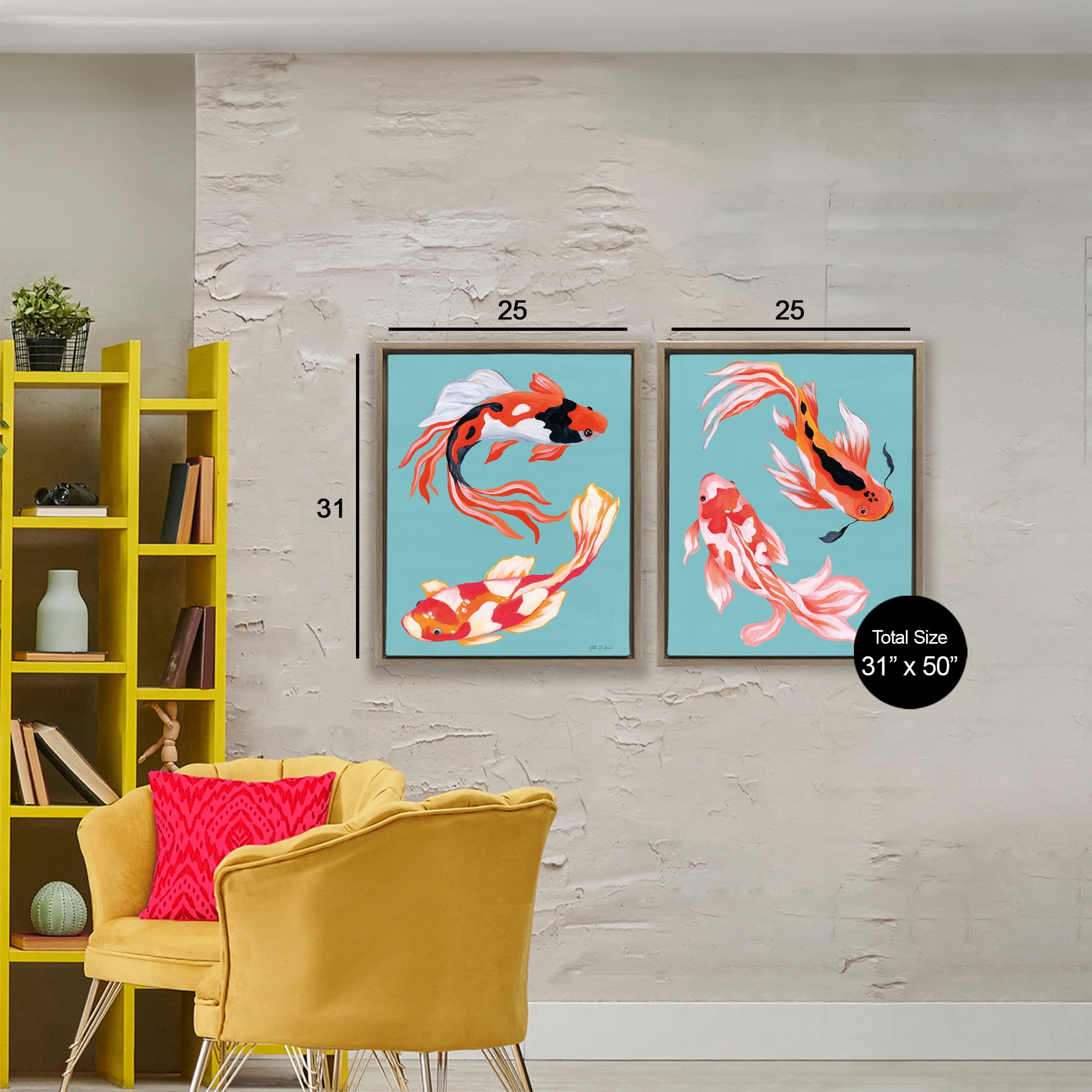 Stupell Industries Colorful Twin Koi 2 Piece Brown Framed Floater Canvas Set, design by Yvette St. Amant