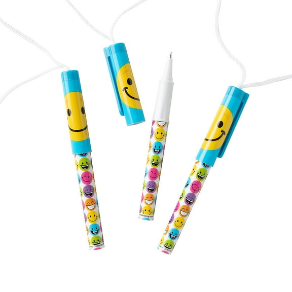 Smile Face Pens on a Rope - 12 Pieces