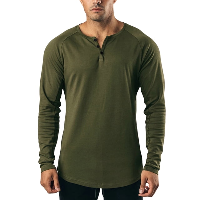 FAROOT T-shirt Décontracté pour Hommes Printemps Automne Couleur Unie Manches Longues Col Rond Chemise à Boutons