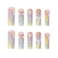 thumbnail image 3 of Long Press on Nails Pink Square French Fake Nails Summer Nails Purple Full Cover Bling Acrylic False Rhinestone Nails 3D Flower Design Square Nails for Women and Girls 24PCS (Square Nails 3), 3 of 4