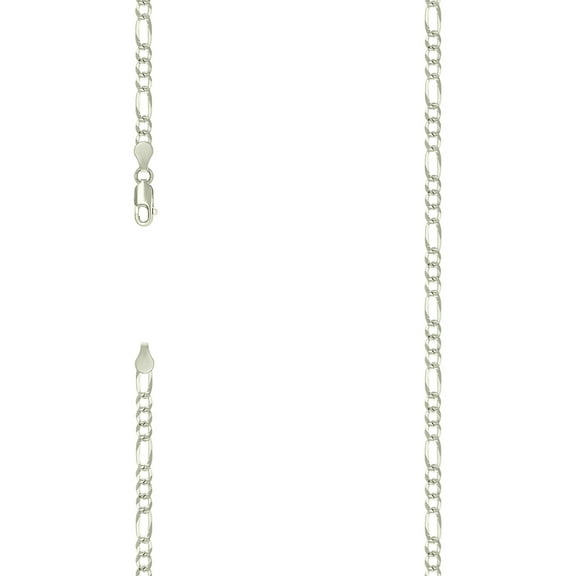 925 Sterling Silver Pave Super Flat Figaro Chain Silver 3.6mm Necklace 18 Inch Chain Necklace for Women and Men