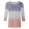 thumbnail image 4 of QLEICOM Women's 3/4 Sleeves T Shirts Baggy Casual Blouse Tops Shirt for Women Fall Henley Crew Neck Holiday Tie Dye Gradient Color Block Tunic Loose Casual Tee Tops Pink XXL, 4 of 4