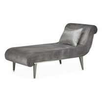 Michael Amini Roxbury Park Velvet & Stainless Steel Chaise in Gray Pearl