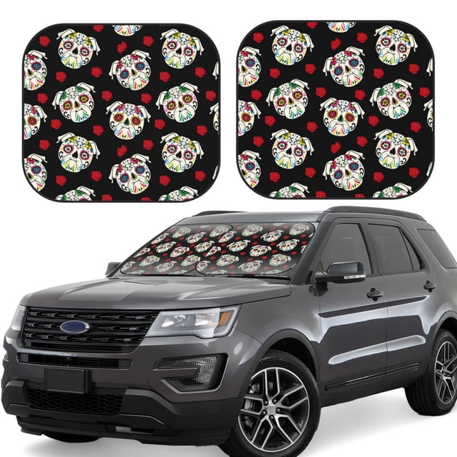 Fotbe PUG Juego de 2 Piezas de Parasoles para Parabrisas | Bloqueador Solar para Auto | Accesorios Plegables para Protección Solar Interior-Medium