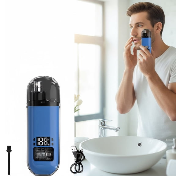 Koudindg Digital Ear and Nose Trimmer for Men Women, Portable Electric Nose Hair Trimmer Clippers for Travel, Digital Display, Rechargeable(blue)
