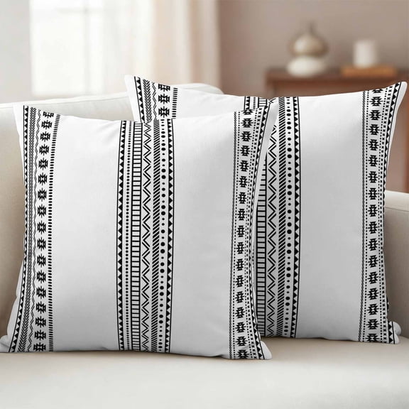 Pack of 2 Outdoor Pillow Covers,Waterproof White Boho Throw Pillow Covers,Farmhouse Simple Abstract Striped Geometric Decorative Pillowcases Cushion Covers for Couch Pillow Sham Protector 26x26 Inch