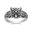 thumbnail image 1 of Cute Owl Simulated Garnet Cubic Zirconia Designer Ring Sterling Silver 925, 1 of 3
