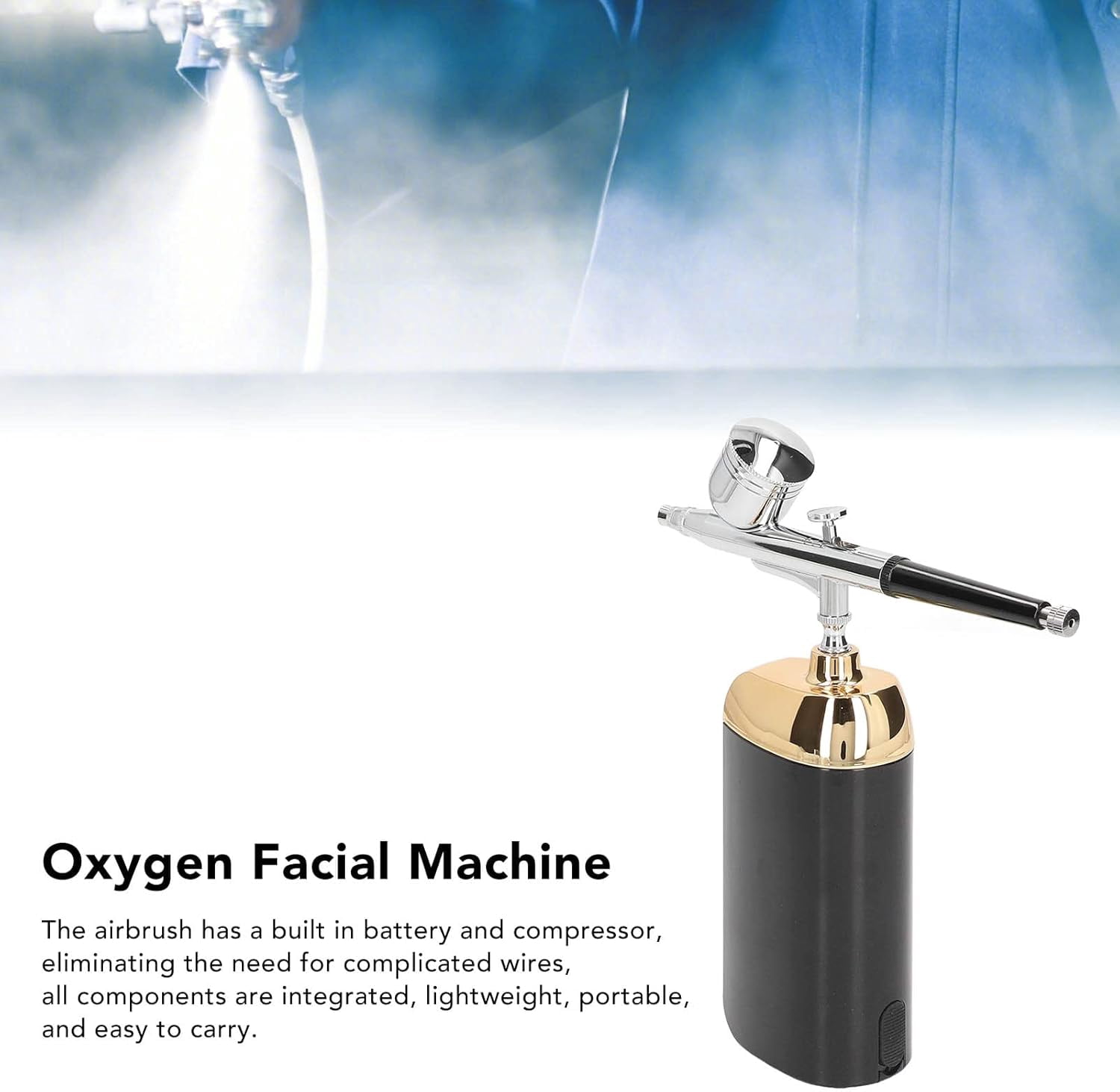 Oxygen Facial Portable Airbrush, Facial Mist Sprayer Facial Mister Device Mini Airbrush Kit Facial Mister for Cake Decoration(Black)
