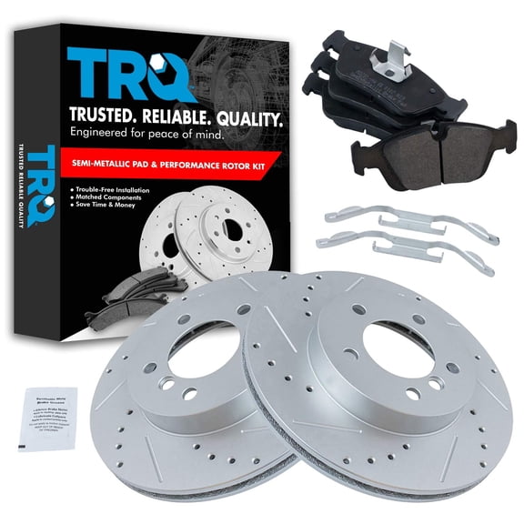TRQ Performance Drilled Slotted Rotor & Posi Metallic Pad Front Kit Fits Select BMW