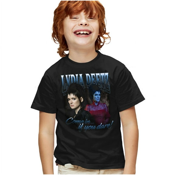 Beetlejuice Beetlejuice Lydia Homage Kids T Shirt for Youth Boys and Girls, Black, Medium