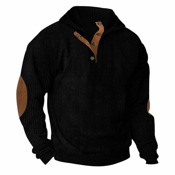 Mens Warm Corduroy Sweatshirt Casual Stand Collar Quarter Fall Metal Button Pullover Sweaters Long Sleeve with Pockets S-3XL