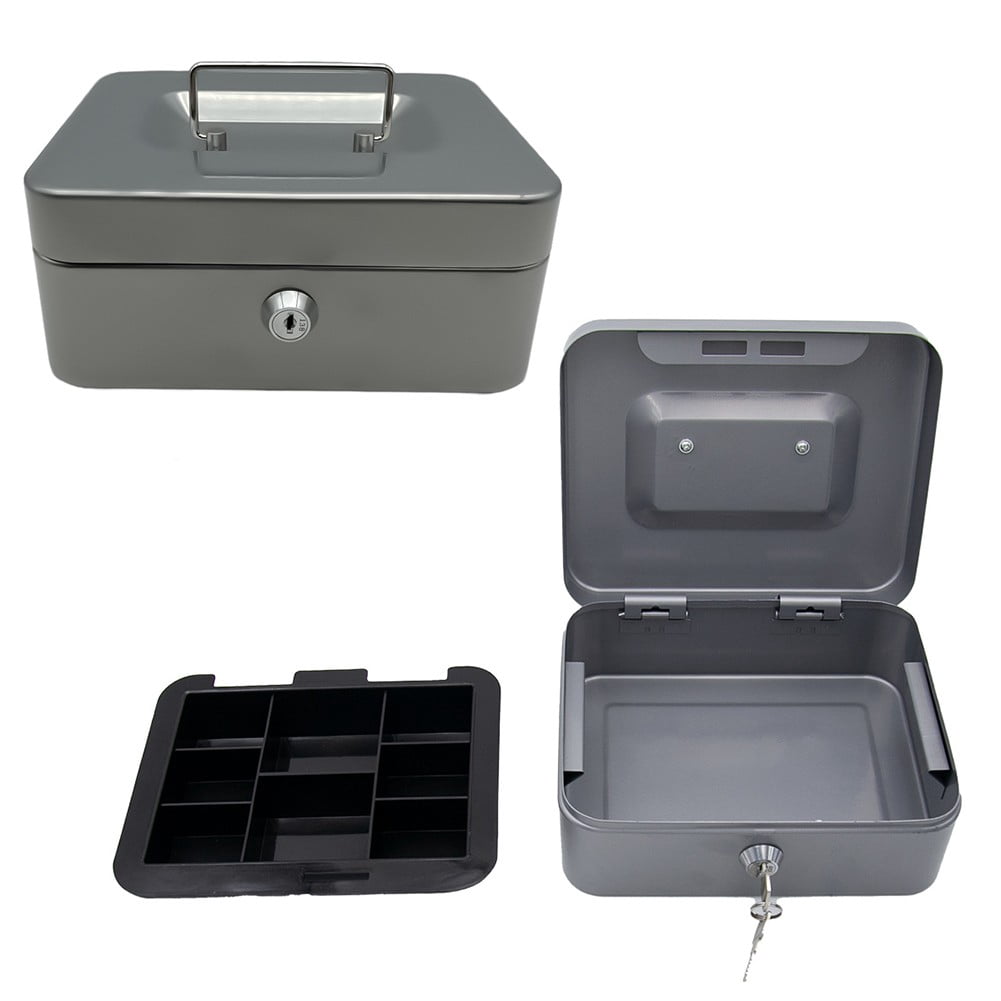 AFQH Secure Metal Cash Box with Key Lock Money Storage Lockable Box with Lockable Lid