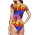 thumbnail image 4 of Daiia Palm Trees at Sunset print Women's Crew Neck Short Sleeve Bodysuit Fashion Tops Fit Casual Basic Extender Bodysuit-Large, 4 of 9