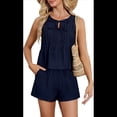 thumbnail image 1 of Traje de de Verano de Dos Piezas Sin Mangas para Mujer, Azul Oscuro, Talla XXL, 1 of 9