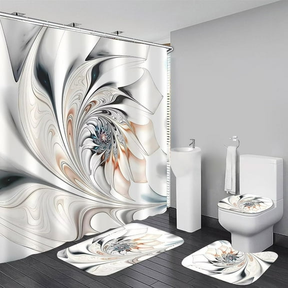 4Pcs Vintage Green Plant Floral Shower Curtain Sets Spring Flower Bathroom Sets, Home Bathroom Decor Shower Curtains with Rugs and Toilet Lid Cover