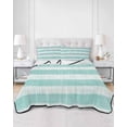 thumbnail image 2 of Quilts Twin Size Bedding Set, Aqua Striped Lightweight Quilted Comforter, Rustic Farmhouse Stripes Soft Reversible Bedspread Coverlet with Pillow Covers for All Season, 68" x 86", 2 of 7