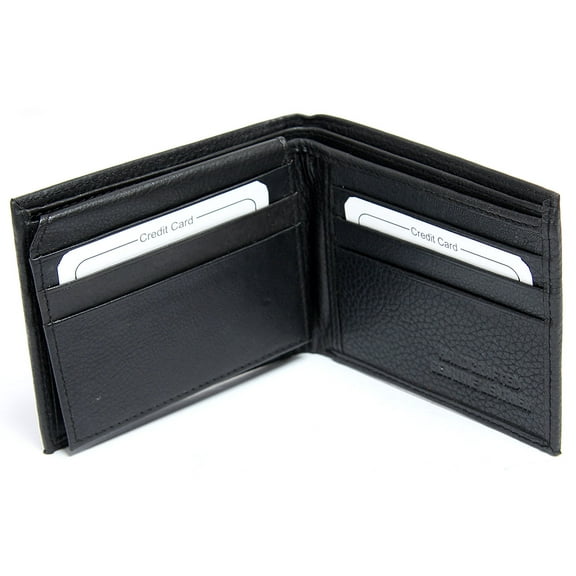 Men's Leather 9 Credit Card Id Window Bifold Double Bill Black Wallet 4.5 x 3.5 inches