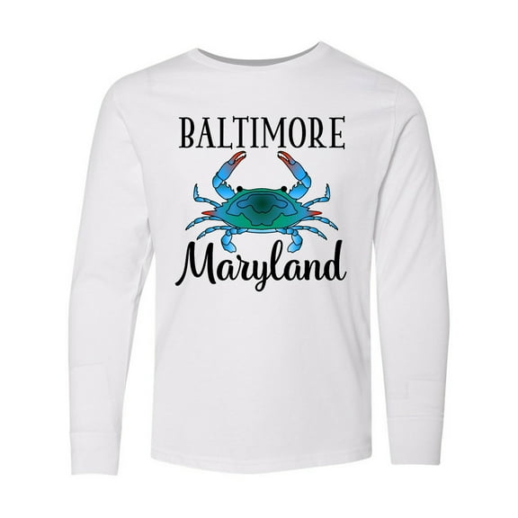 Inktastic Baltimore Maryland Vacation Blue Crab Long Sleeve Youth T-Shirt