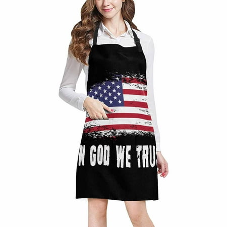 

ASHLEIGH Grunge American Flag with Slogan In We Trust Adjustable Bib Apron with Pockets Commercial Restaurant and Home Kitchen Apron for Women Men