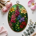 thumbnail image 7 of Canvas Wall Art Decorative Flower Vine Stained Glass Window Film Oval Framed Canvas Prints Vintage Wall Hanging Decor for Home Decorations 8.6"x11.4", 7 of 7