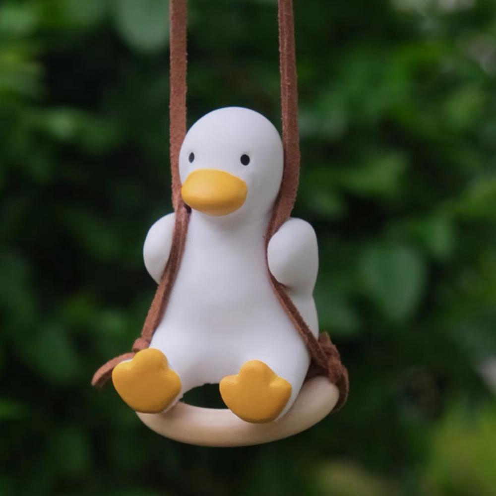 A SUNTIRC Cute Swing Duck Car Pendant Swing Duck Car Mirror Interior Rearview Mirrors Charms Ornament Auto Rearview Mirrors Charms Car Flying Duck Hanging Ornament