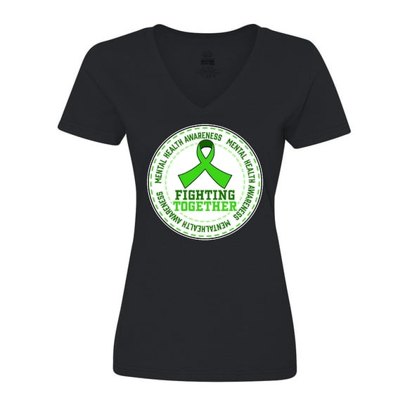 Inktastic Fighting Together- Mental Health Awareness Women's V-Neck T-Shirt