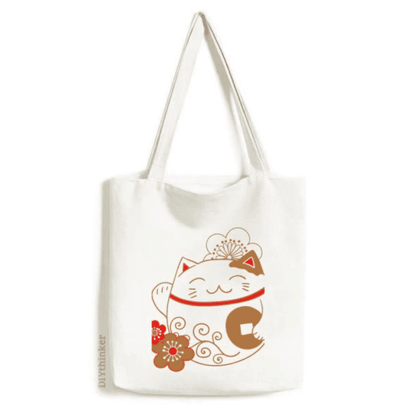 Japan Lucky Fortune Cat Flower Copper Tote Canvas Bag Shopping Satchel Casual Handbag