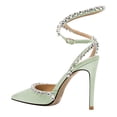 thumbnail image 2 of FSJ Women Sexy Pointed Closed Toe Pumps Sparkling Rhinestone Lace Up Sandals Stiletto High Heels Slingback Wedding Bridal Dress Shoes Size 7 Green, 2 of 4
