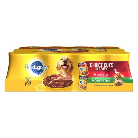 (3 Pack) PEDIGREE CHOICE CUTS in Gravy With Beef and Country Stew Adult Canned Wet Dog Food Variety Pack, (12) 13.2 oz.