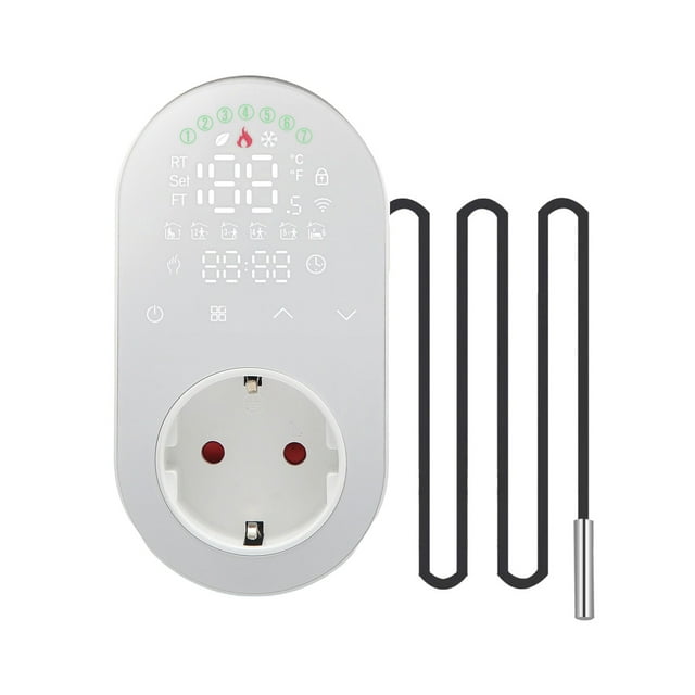 Mistaha Digital Thermostat Outlet Plug 16A Outlet Socket Temperature Controller 5+1+1 Six Periods & Heating