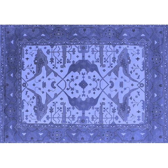 Ahgly Company Machine Washable Indoor Rectangle Oriental Blue Industrial Area Rugs, 8' x 12'