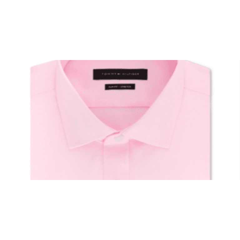 Tommy Hilfiger Men's Slim Fit Stretch Solid Dress Shirt Pink Size 32-33 