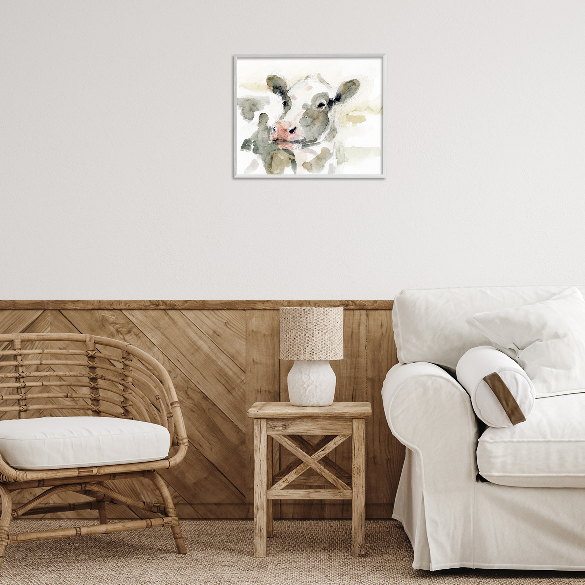 Stupell Industries Soft Painterly Cow Animals & Insects Painting White Framed Art Print Wall Art, 20 x 16