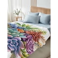 thumbnail image 4 of Summer Botanical Succulents California King Size Flat Sheet,Wrinkleproof & Fadeproof Cooling Flat Bed Sheet Only,Watercolor Spring Floral Botanical Breathable Soft Bedding Top Sheets 108 x 98 Inches, 4 of 8