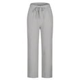 thumbnail image 4 of VEKDONE Linen Casual Long Pants for Women Stretchy Drawstring Ankle Pants High Waisted Plus Size Straight Trousers Pants with Pockets Gray XXXL, 4 of 5