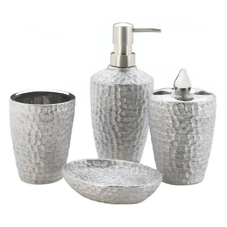 Girls Bath Accessories 4 Piece Silver Texture Bath Accessories For